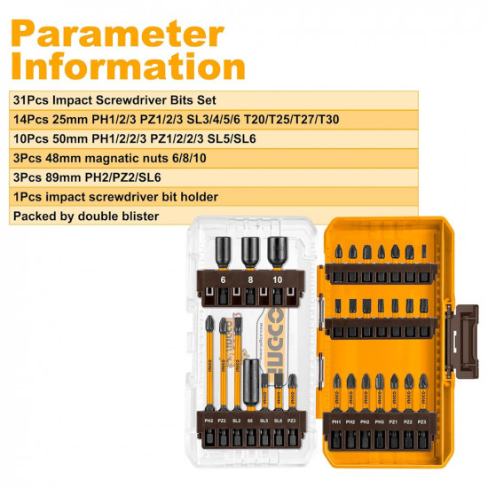 INGCO 31-Piece Impact Screwdriver Bit Set