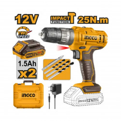 INGCO 12V Cordless Impact Drill with Battery & Accessories