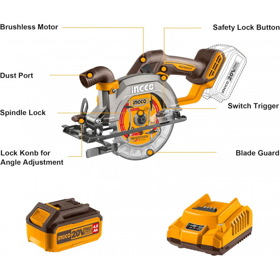 INGCO 20V 140mm Cordless Circular Saw Brushless
