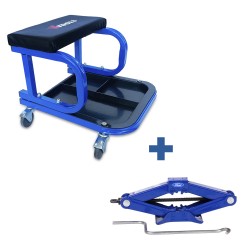 VTOOLS Rolling Garage Creeper with Padded Seat & Tool Tray + 1.5 Ton Scissor Jack