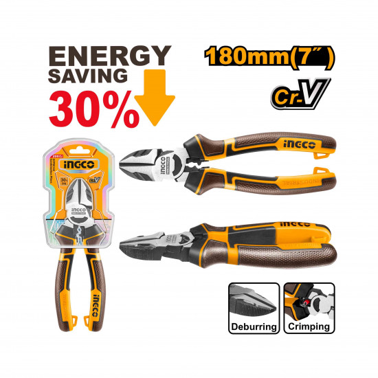 7 Inch High Leverage Cutting Pliers with Crimp & Deburr