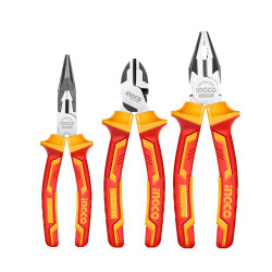 INGCO 3-Piece Insulated Pliers Set, CRV Material, Up to 1000V, Black Finish & Polish