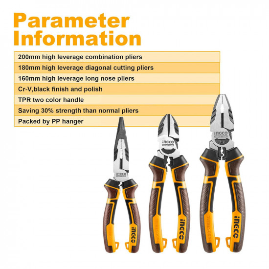 INGCO 3-Piece High Leverage Pliers Tool Set