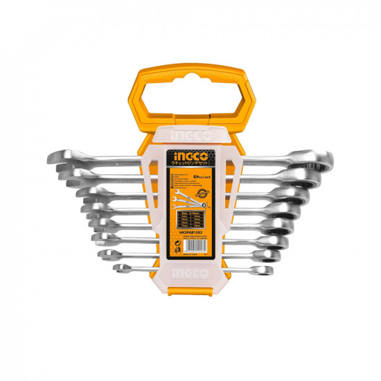 INGCO 8-Piece Ratchet Spanner Set 8–18mm Cr-V