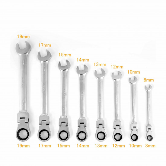 INGCO 8-Piece Flexible Ratchet Spanner Set 8-19mm