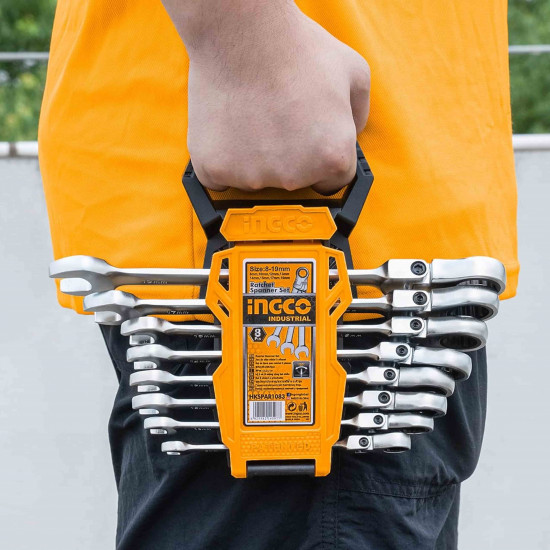 INGCO 8-Piece Flexible Ratchet Spanner Set 8-19mm