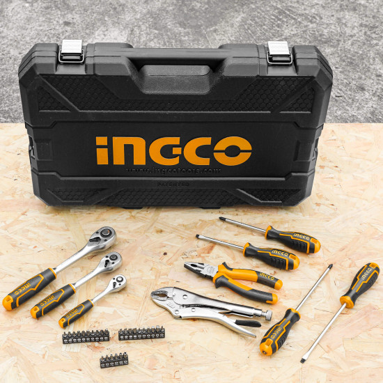 INGCO 142-Piece General Home/Auto Repair Tool Set with Solid Carrying Tool Box, HKTHP21421