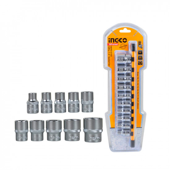 10 Pcs 1/2-Inch Chrome Socket Set Metric 10–24mm