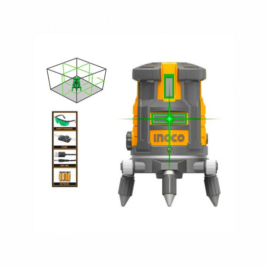 INGCO 5-Line Green Laser Level Self-Leveling with USB Charge