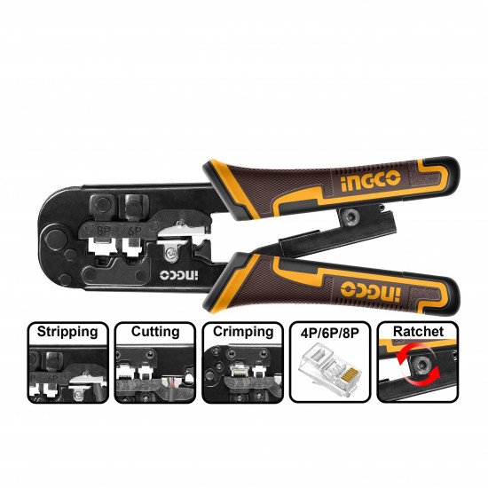 200mm Modular Plug Crimper,  3-in-1 Tool