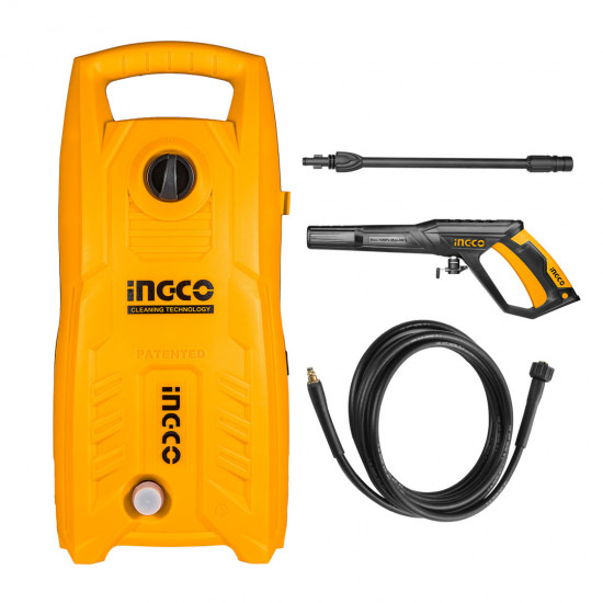 INGCO 130 Bar 1400W Compact Electric Pressure Washer for Home With 5 Meter Hose, Garden and Car, Yellow,HPWR14008