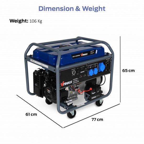 VTOOLS 10500 Watt 36L Petrol Powered Portable Generator