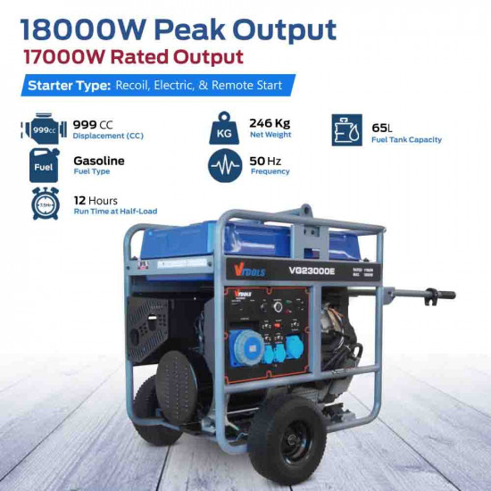 VTOOLS 18000 Watt 65L Petrol Powered Portable Generator