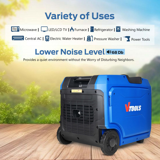 VTOOLS 6500 Watt 12L Petrol Powered Portable Generator
