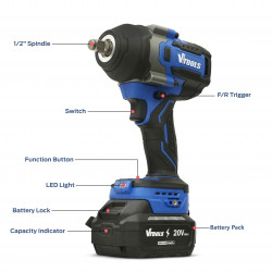 VTOOLS 20V Cordless Brushless Impact Wrench 850Nm 