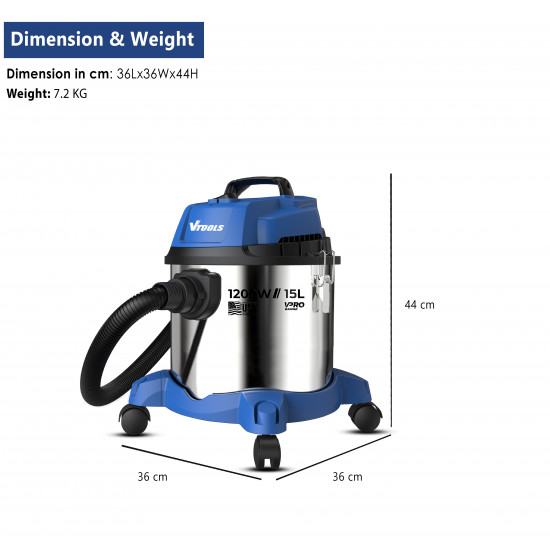 VTOOLS 15L Wet Dry 1200W  Vacuum Cleaner