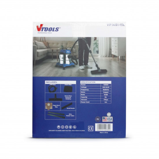 VTOOLS 15L Wet Dry 1200W  Vacuum Cleaner