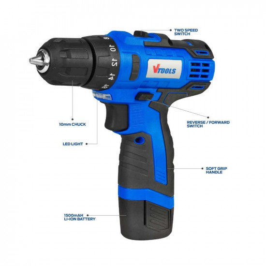 12V Cordless Drill Driver With 1.5 Ah Lithium-Ion Battery