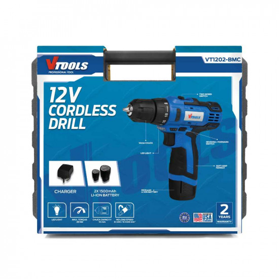 12V Cordless Drill Driver With 1.5 Ah Lithium-Ion Battery