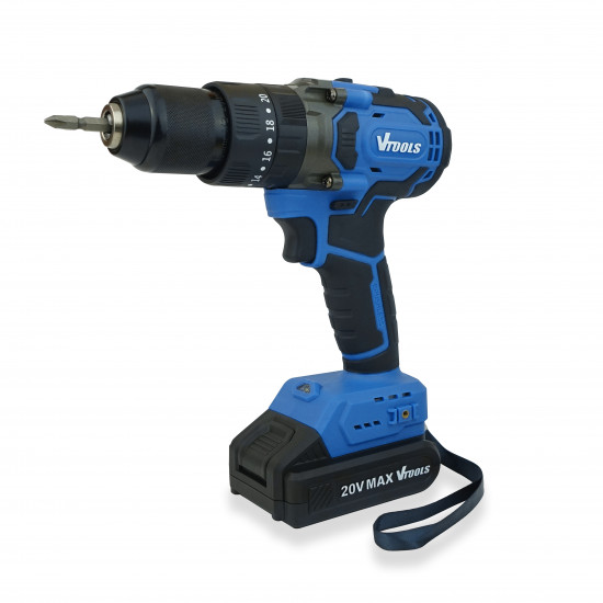 VTOOLS 20V Cordless Brushless Impact Drill With 2 Batteries and Charger