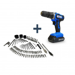 VTOOLS 20V Cordless Impact Drill + 90 Piece Drill and Screwdriver Bit Set