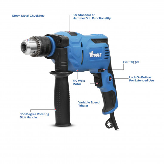 VTOOLS 112 Pcs 710W Impact Drill Kit