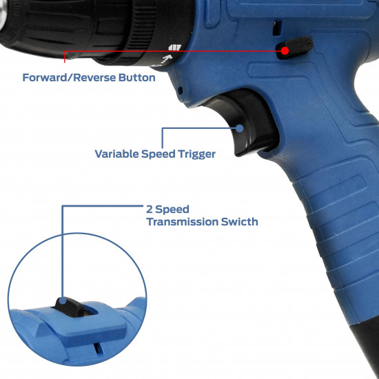 12V Cordless Drill Driver with 2×1300mAh Batteries