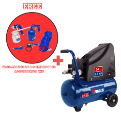 VTOOLS Portable 24 Liter Air Compressor For All Size Tires + 5Pcs Air Tools & Compressor Accessories Kit