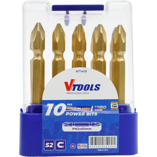 VTOOLS 10 Pieces 2/5 Inch PH2 Magnetic Screwdriver Bits Set VPRO