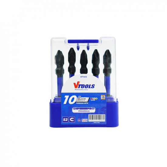 VTOOLS 10 Pieces 2/5 Inch PH2 Magnetic Screwdriver Bits Set Black Phosphate