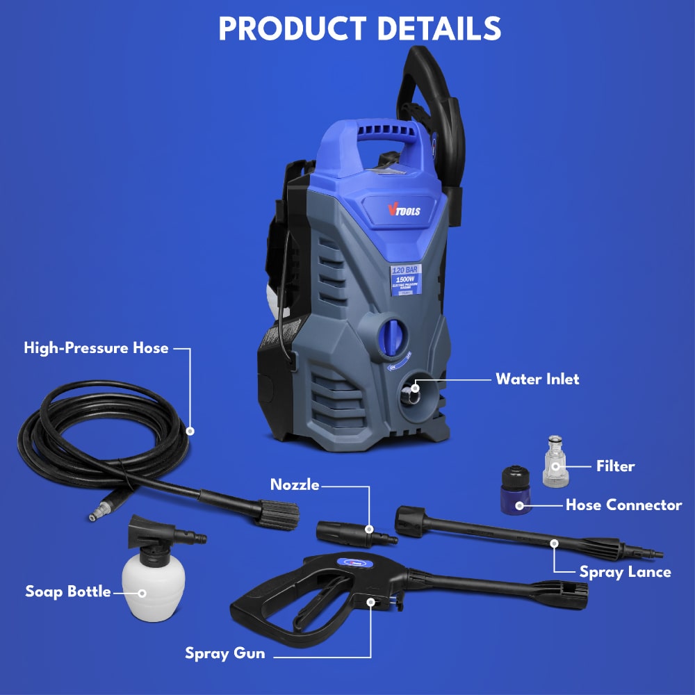 Vtools 120Bar HighPerformance Pressure Washer for Efficient Cleaning