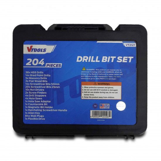 204 Piece Drill Bit Set With HSS Bits and Storage Case For Metal, Wood, and Concrete Drilling