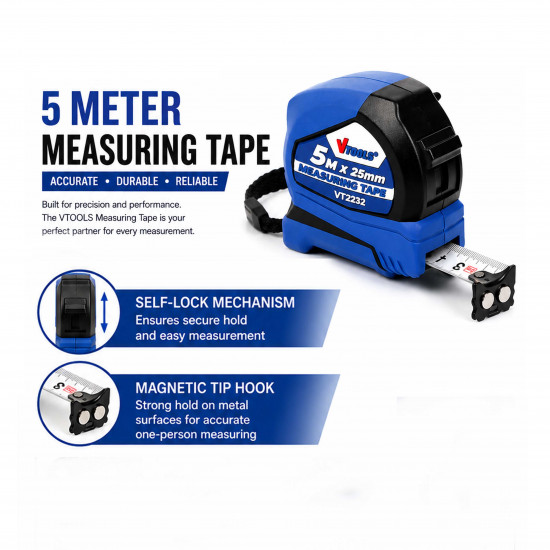 VTOOLS 5 Meter Measuring Tape with Magnetic Tip Hook