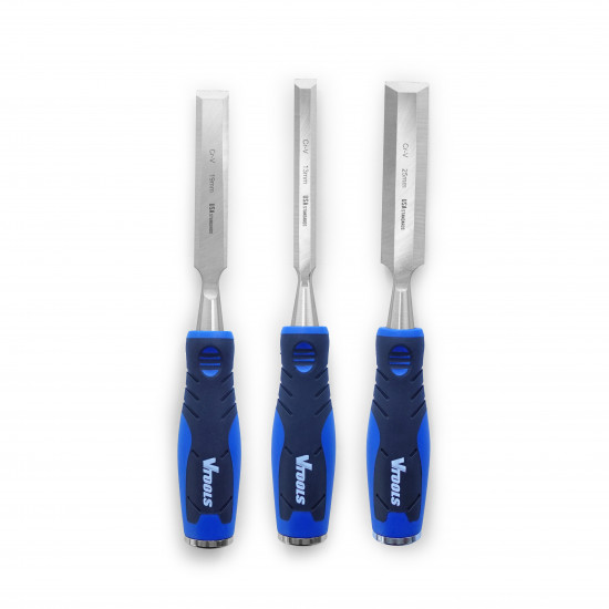 3PCS Chisel Set, 65MN Steel Blades with PP+TPR Ergonomic Handles