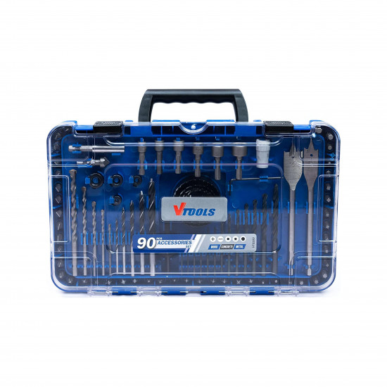 VTOOLS 20V Cordless Impact Drill + 90 Piece Drill and Screwdriver Bit Set