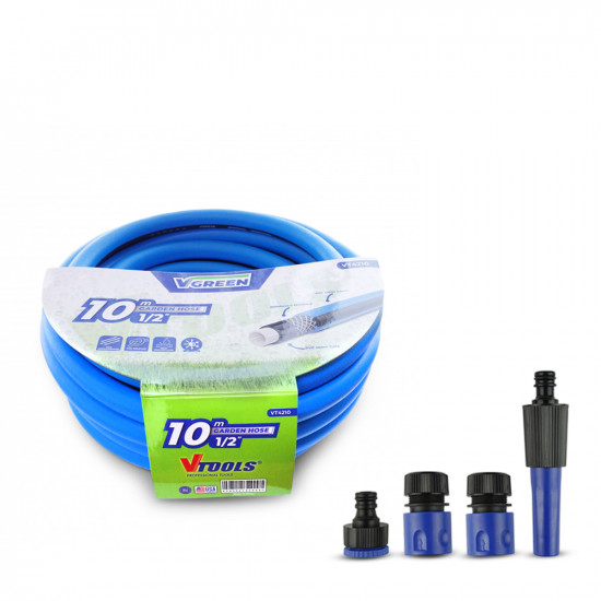 10m Garden Hose, 1/2 Inch PVC Layer With 5 PC Hose Connector Set