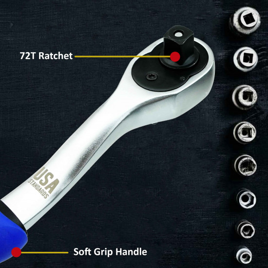 VTOOLS 82 PC 1/2 and 1/4 Inch Impact Socket and Spanner Tool Set