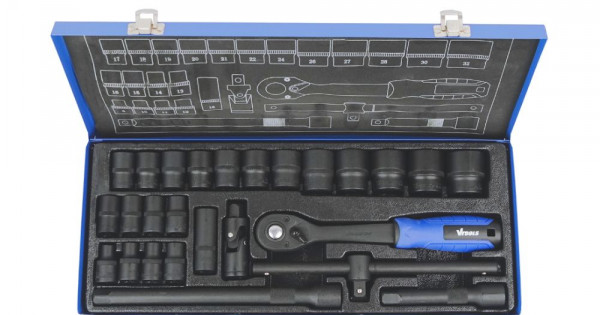 VTOOLS 26 PC 1/2 Inch Master Drive CRV Impact Socket Set in Portable Case