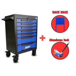 389Pcs Heavy-Duty Tool Cabinet with 7 Drawers + Back Rack + Aluminum Floor Jack