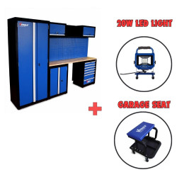 13PCS Garage Storage Workstation with 7-Drawer Tool Cabinet +Rolling Garage Car Creeper+20W Work Light