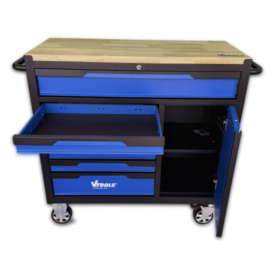 VTOOLS 42 Inch Rolling Tool Cabinet with Wood Worktop