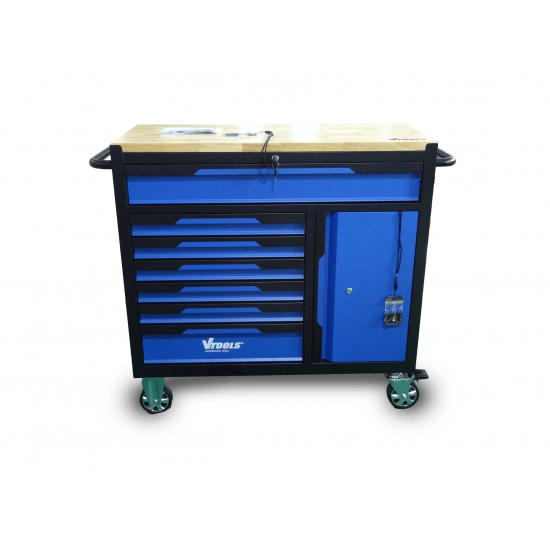 VTOOLS 42 Inch Rolling Tool Cabinet with Wood Worktop