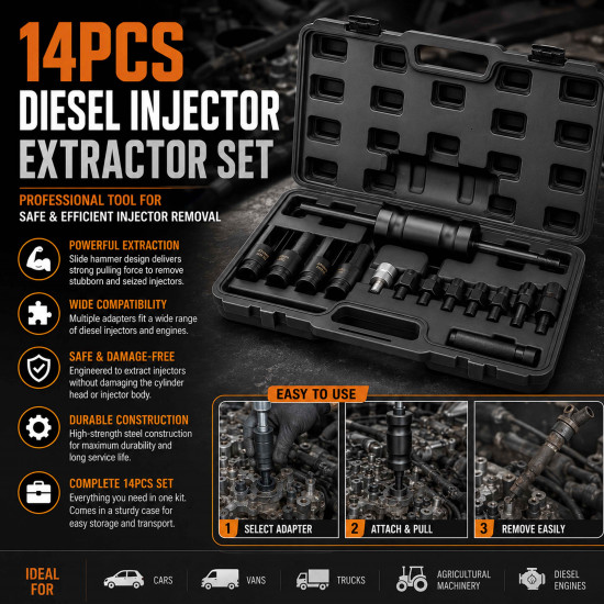 VTOOLS 14PCS Diesel Injector Extractor Set