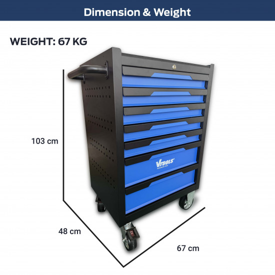 VTOOLS 27 Inch 7 Drawer Rolling Tool Cabinet with EVA Top + 94 PC 1/2 and 1/4 Inch Impact Socket and Spanner Tool Set