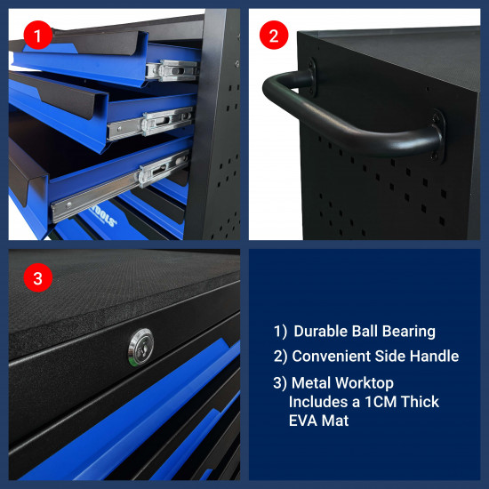 VTOOLS 27 Inch 7 Drawer Rolling Tool Cabinet with EVA Top + 94 PC 1/2 and 1/4 Inch Impact Socket and Spanner Tool Set
