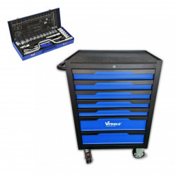 VTOOLS 27 Inch 7 Drawer Rolling Tool Cabinet with EVA Top + 24 Pc 1/2 Inch Master Drive CRV Impact Socket Set