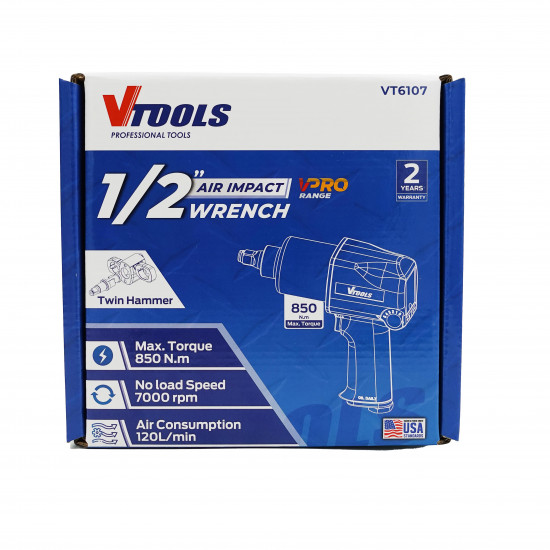 VTOOLS 1/2 Inch Air Impact Wrench, Max Torque 850Nm, up to 7000RPM