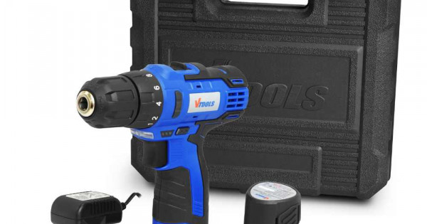 VTOOLS 12V Cordless Drill Driver With 1.5 Ah Lithium-Ion Battery & Charger