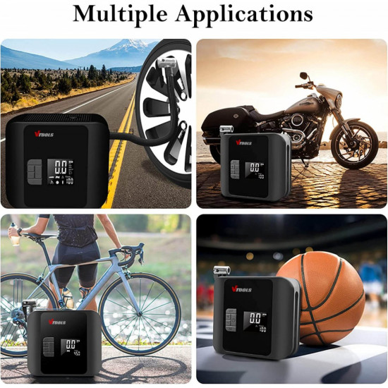 VTOOLS 12V Portable Smart Air Compressor with Dual Mode Power Supply