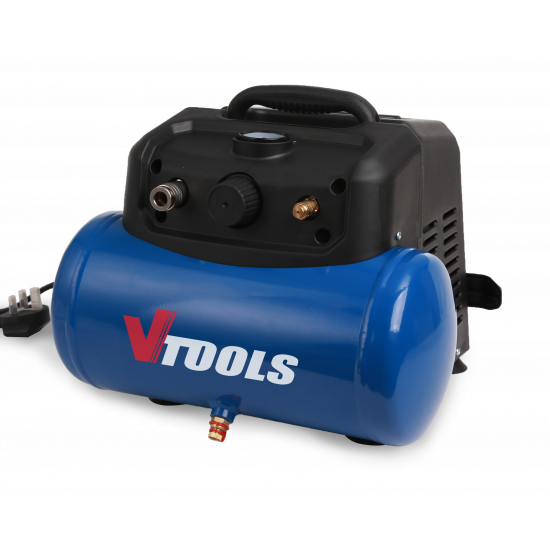 VTOOLS 6 Liter Portable Air Compressor with 1.5 HP Motor + FREE 7PC Air Accessories Kit